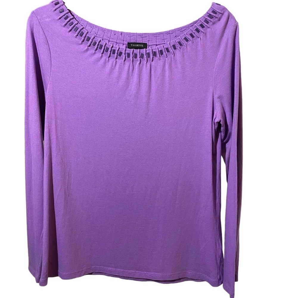 Talbots Beaded Scoop Neck Purple Long Sleeve Soft Top Women’s Size S